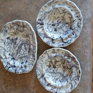 Lot of 3 Vintage Ceramic Ashtrays Decor  Black And White Wavy Rim